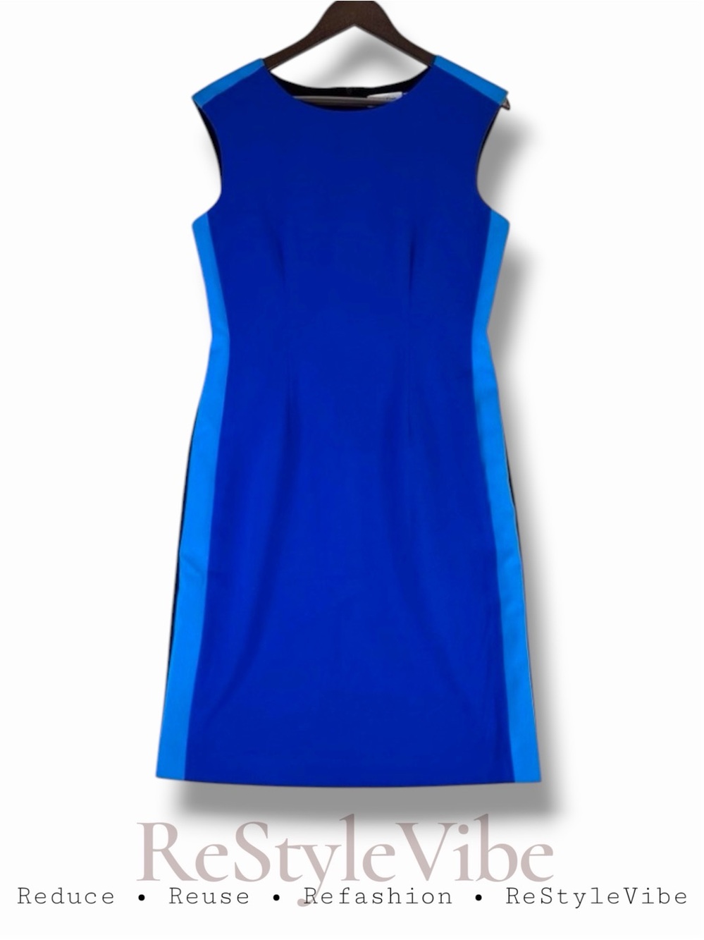 CALVIN KLEIN Women’s Size 8 Dress Sheath Color Block Lined Blue Knee Length